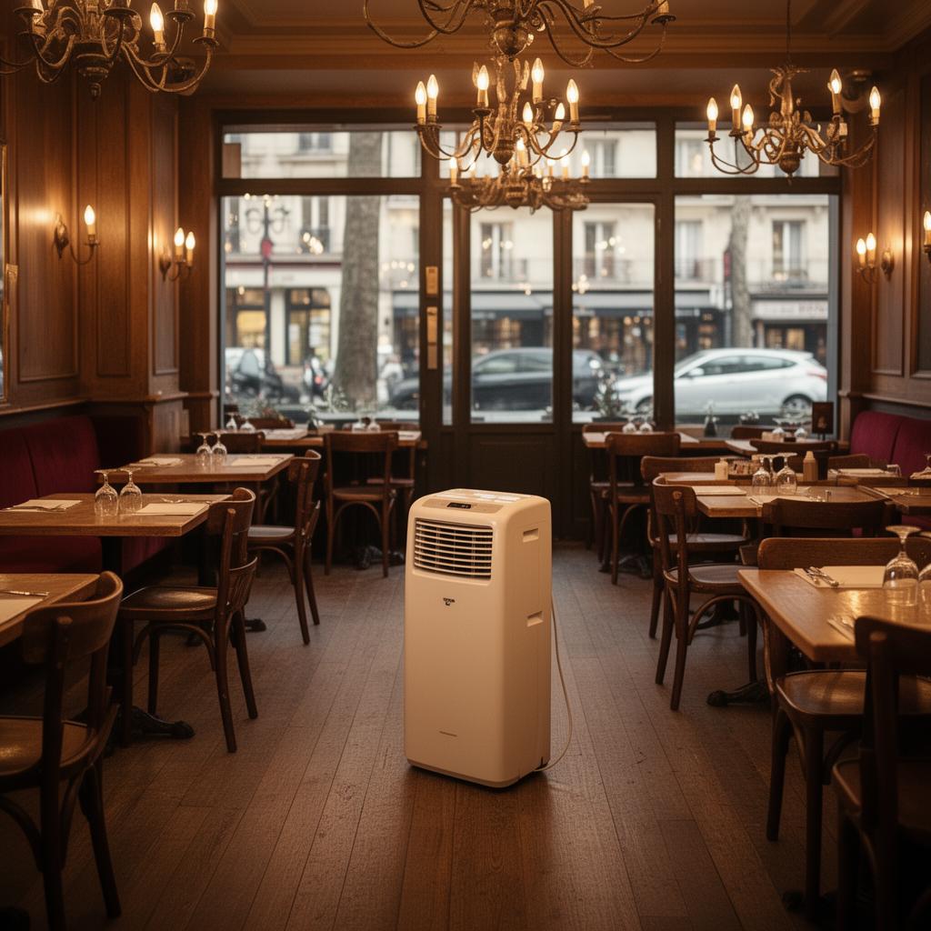 Climatiseur mobile installé dans un restaurant